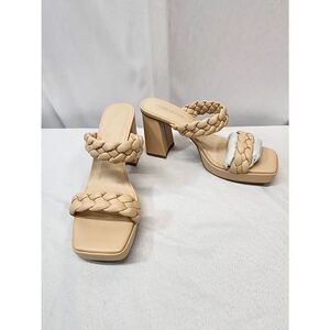 DREAM PAIRS Size 11 Nude Two Braided Strap Platform Heels Sandals Block Heel